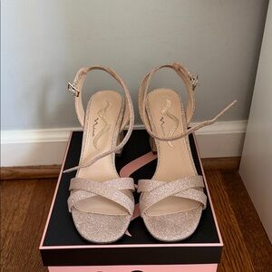 Nina Glitter Strap Heels in Cream
